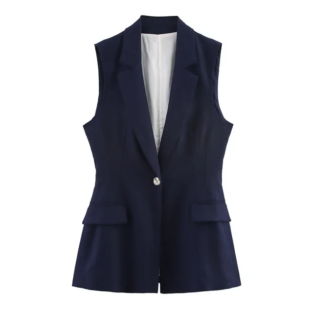 Women's Linen Blend Straight leg Pants Suit Navy Blue Top - Shop at LoveMi