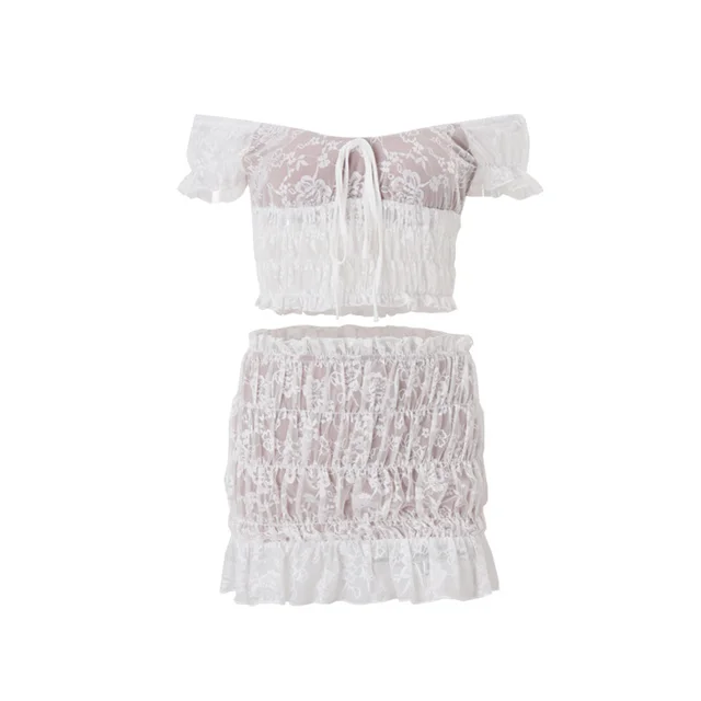 French Cropped Lace Top Temperament Sheath Skirt Outfit White Suit European Size - Shop at LoveMi