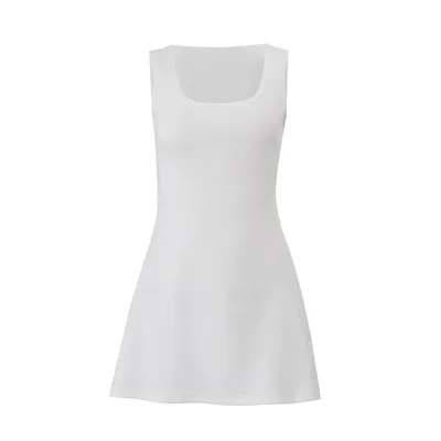 U Collar Solid Color Short Skirt Slim fit Lace Up Sleeveless Dress White European Code - Shop at LoveMi