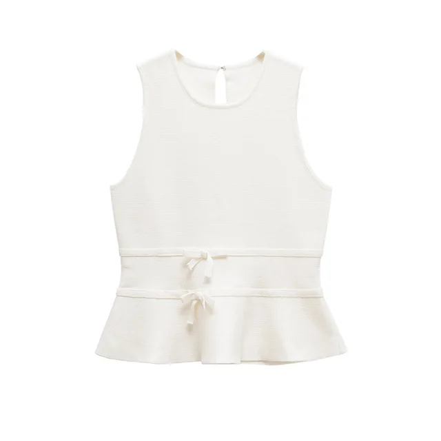 Women's Short Skirt Bowknot Decoration Knitted Top White - Shop at LoveMi