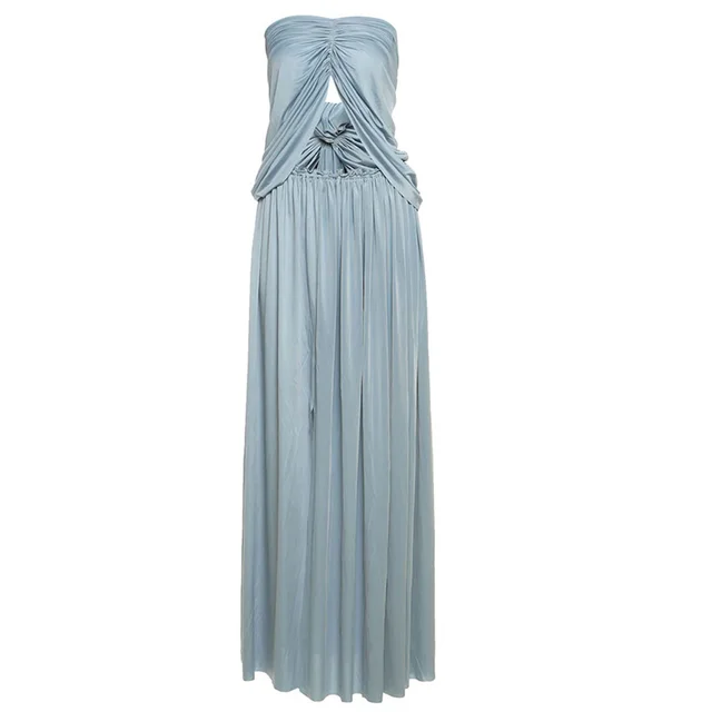 Sexy Vacation Style Tube Top Cropped Tank Top Loose Skirt Suit Blue - Shop at LoveMi