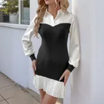 Color Contrast Patchwork Work Hip Skirt Dress Women - White