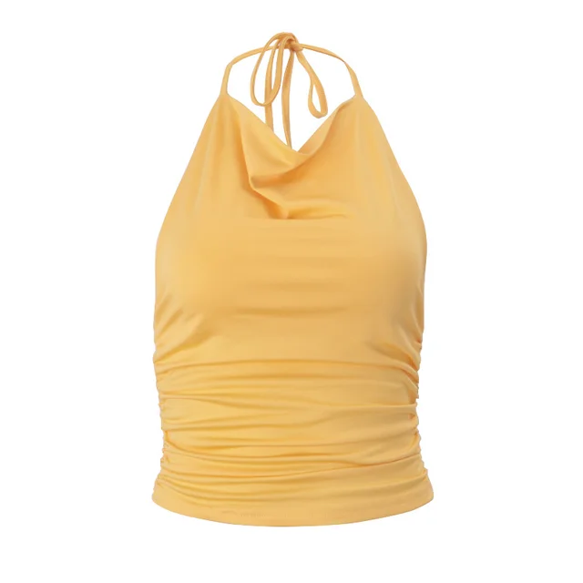 Yellow Sexy Slim Fit Backless All match Halter Top Yellow - Shop at LoveMi