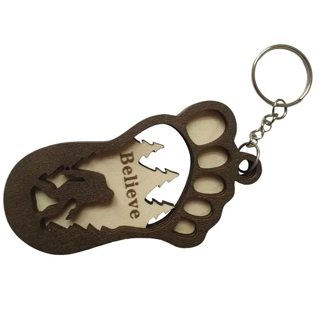 Cross border Simple Wooden Bigfoot Decorative Keychain Default - Shop at LoveMi