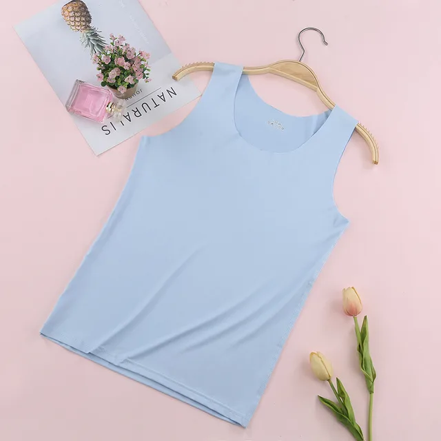 Traceless Vest Women's Summer Milk Silk Round Neck Bottoming Shirt Blue - Shop at LoveMi