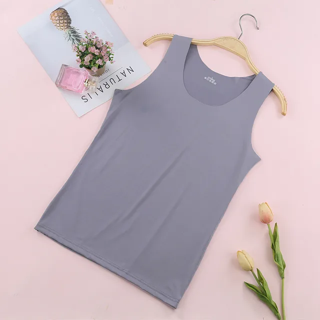 Traceless Vest Women's Summer Milk Silk Round Neck Bottoming Shirt Gray - Shop at LoveMi