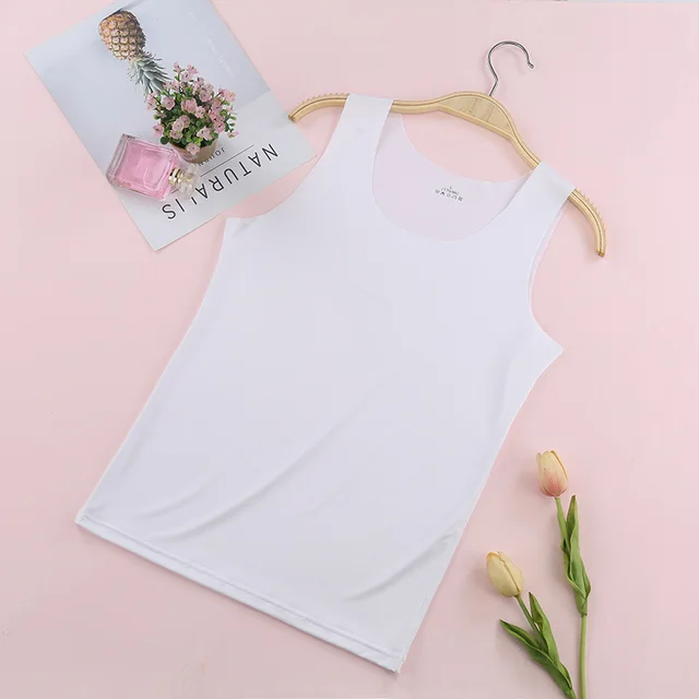 Traceless Vest Women's Summer Milk Silk Round Neck Bottoming Shirt White - Shop at LoveMi