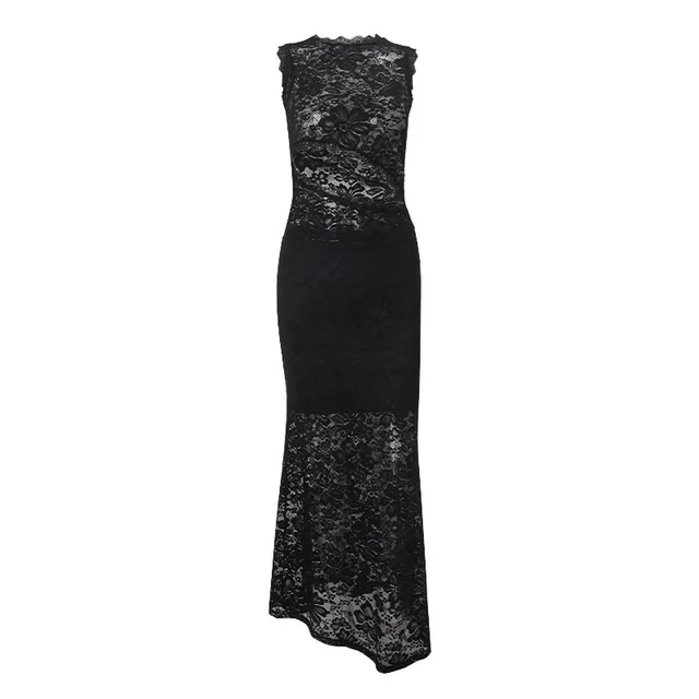 Hollow Personality Sleeveless Top Sexy Lace Sheath Skirt Suit Black - Shop at LoveMi