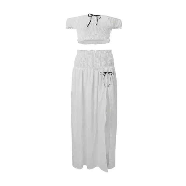 Off neck Pure Desire Top French Style Temperament Skirt Suit White - Shop at LoveMi