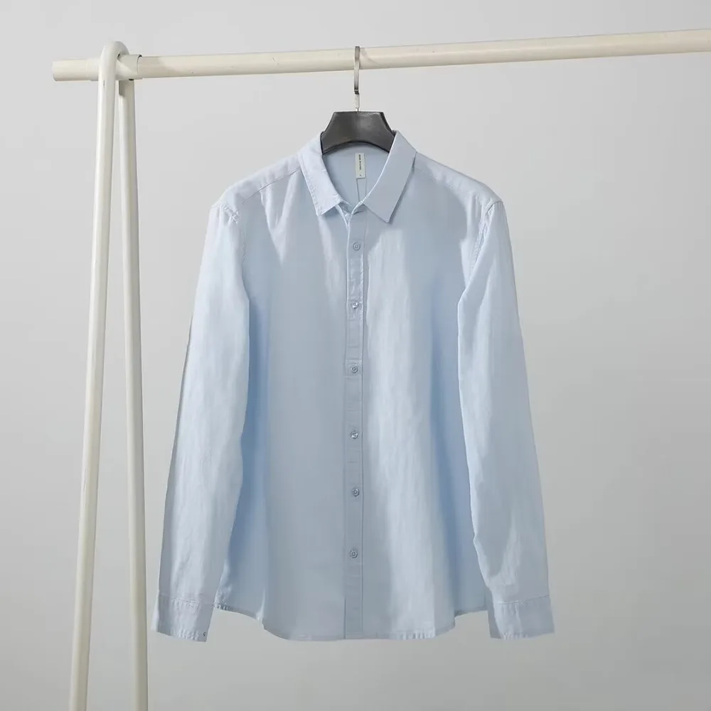 Men's Loose And Simple Artistic Youth Leisure Linen Shirt Light Blue - Shop at LoveMi