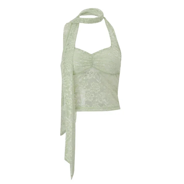 Lace Lightweight Breathable Backless Halter Vest Top Green European Code - Shop at LoveMi