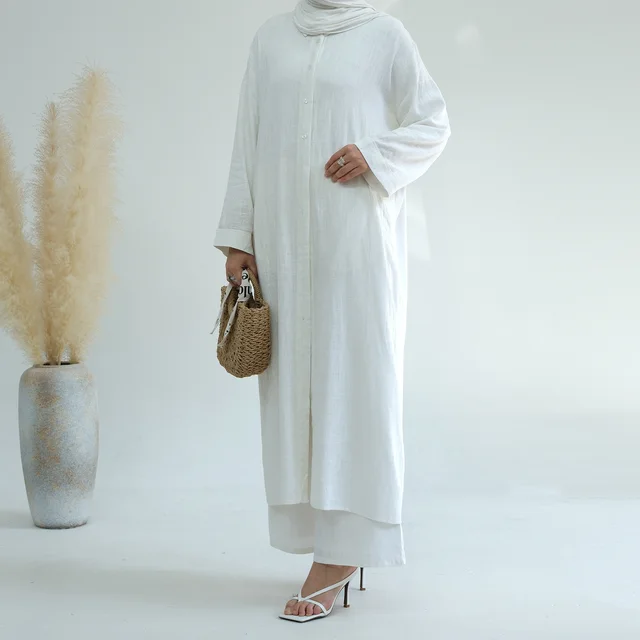 Cotton And Linen Solid Color Two piece Set White - Shop at LoveMi