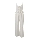 Sexy V-neck Strap Thin Top Straight-leg Trousers Suit - Apricot