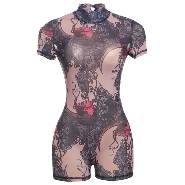 Print See through Slim fit Sexy Backless Jumpsuit Pink - Shop at LoveMi