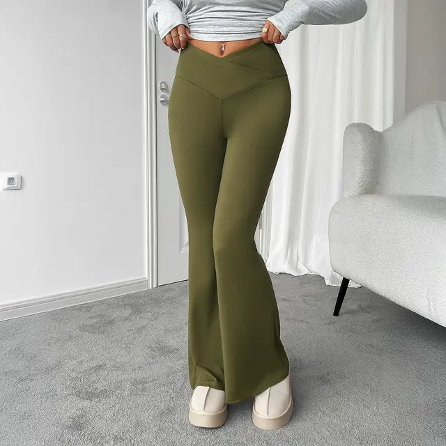 Casual Slim fitting Belly Contracting Peach Hip Micro pull Yoga Trousers Women's Clothing Army Green - Shop at LoveMi