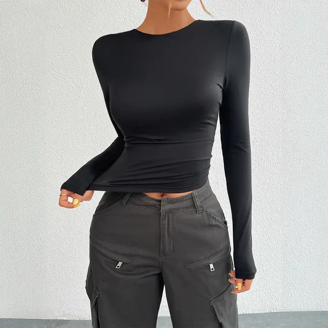 Y2g Sexy Slim fit Solid Color Knitted Long sleeved Top Women's Clothing Black - Shop at LoveMi