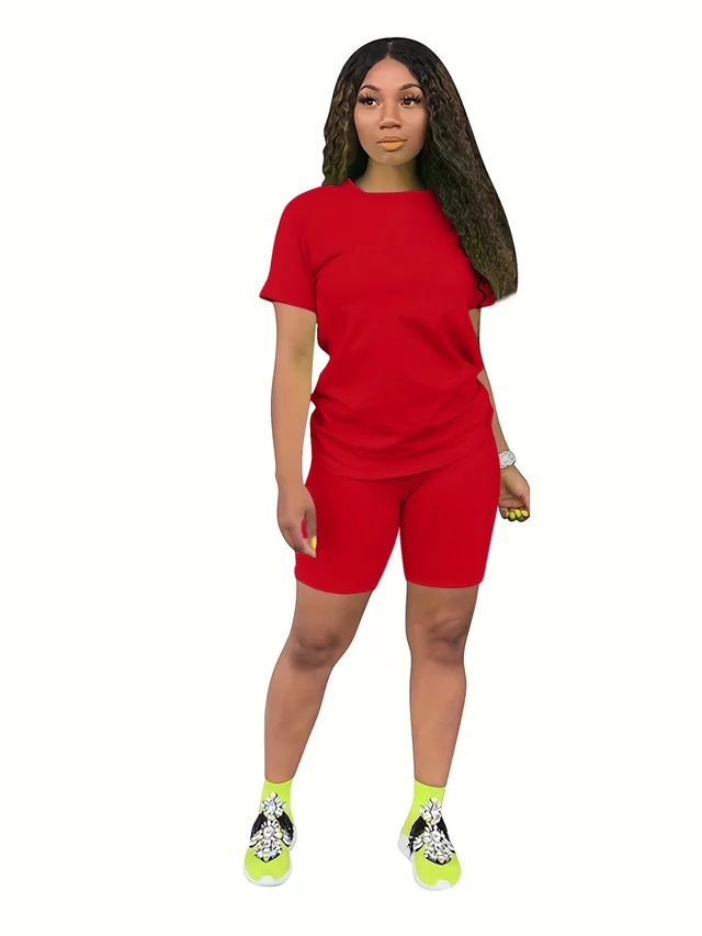 Solid Color Sports Suit Casual Two piece Suit Women Red - Shop at LoveMi