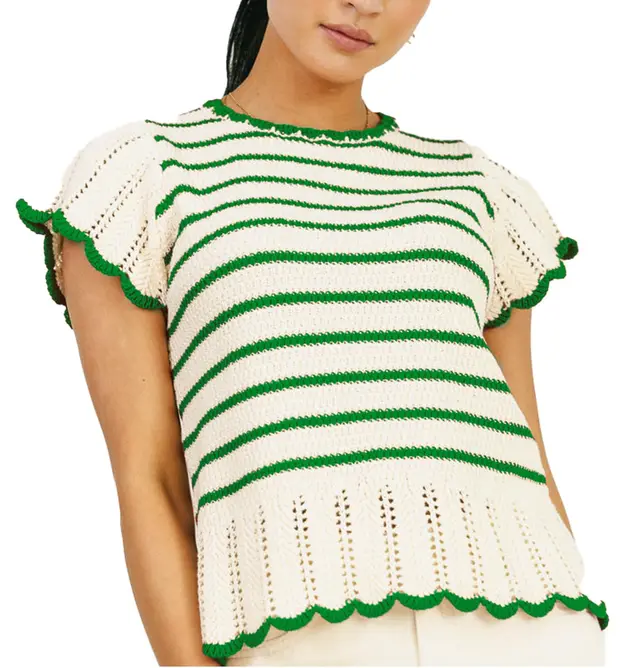 Women's Striped Breeze Crochet Top Casual Summer Green - Shop at LoveMi