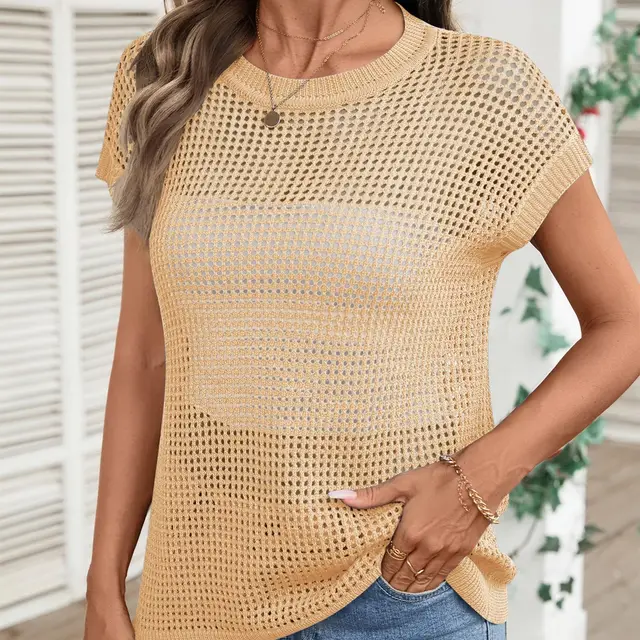 Women's Summer Top Crochet Cap Sleeves Apricot - Shop at LoveMi