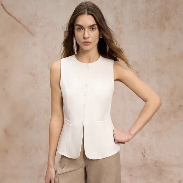 European And American Commuters' Simple Fashion Button Solid Color Vest White - Shop at LoveMi