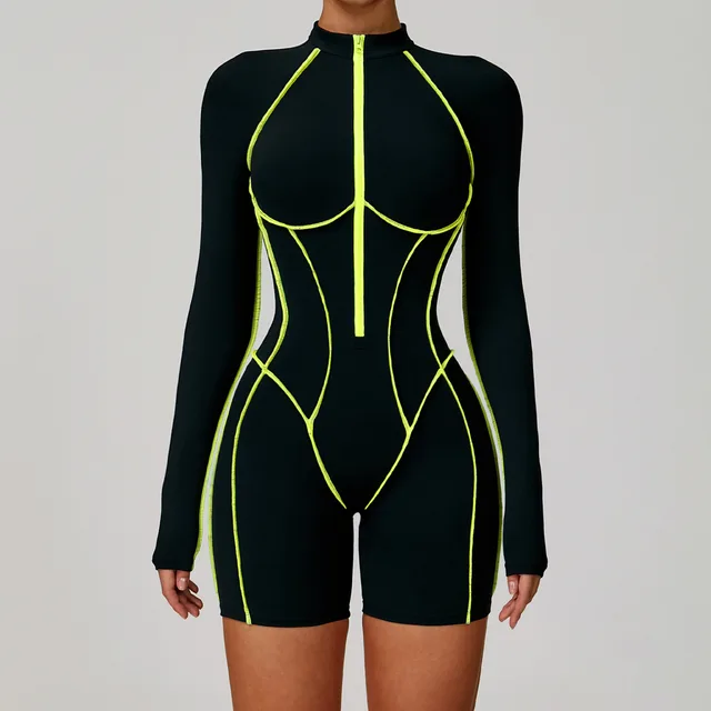 Tight Workout Clothes High strength Sports Jumpsuit 9318 Yellow Thread Black - Shop at LoveMi