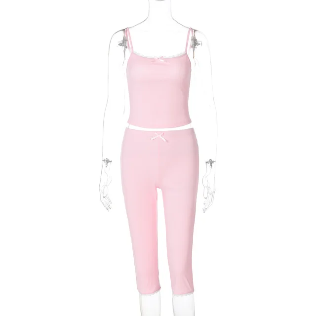 European And American Fashion Lace Lace Spaghetti strap Top Slim Fit Pink - Shop at LoveMi