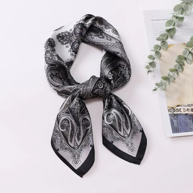 Printed Scarf Silk like Fashion Shirt Scarf Scarf Black - Shop at LoveMi