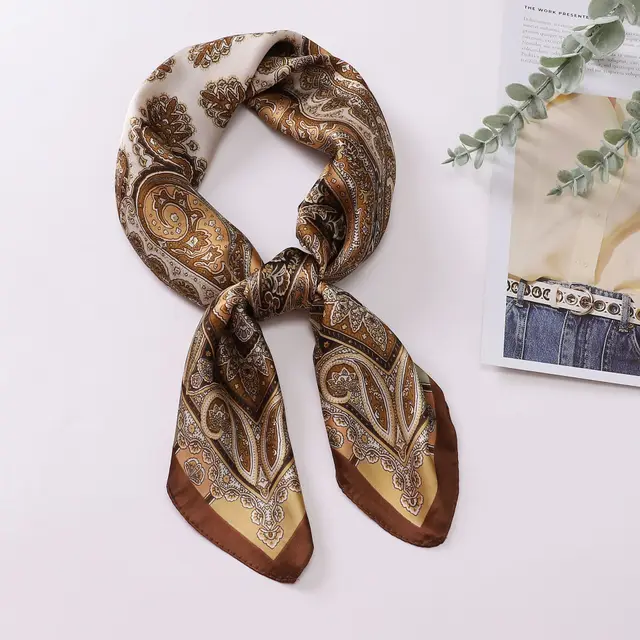 Printed Scarf Silk like Fashion Shirt Scarf Scarf Coffee Color - Shop at LoveMi