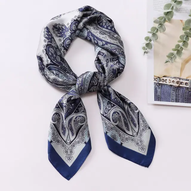 Printed Scarf Silk like Fashion Shirt Scarf Scarf Navy Blue - Shop at LoveMi
