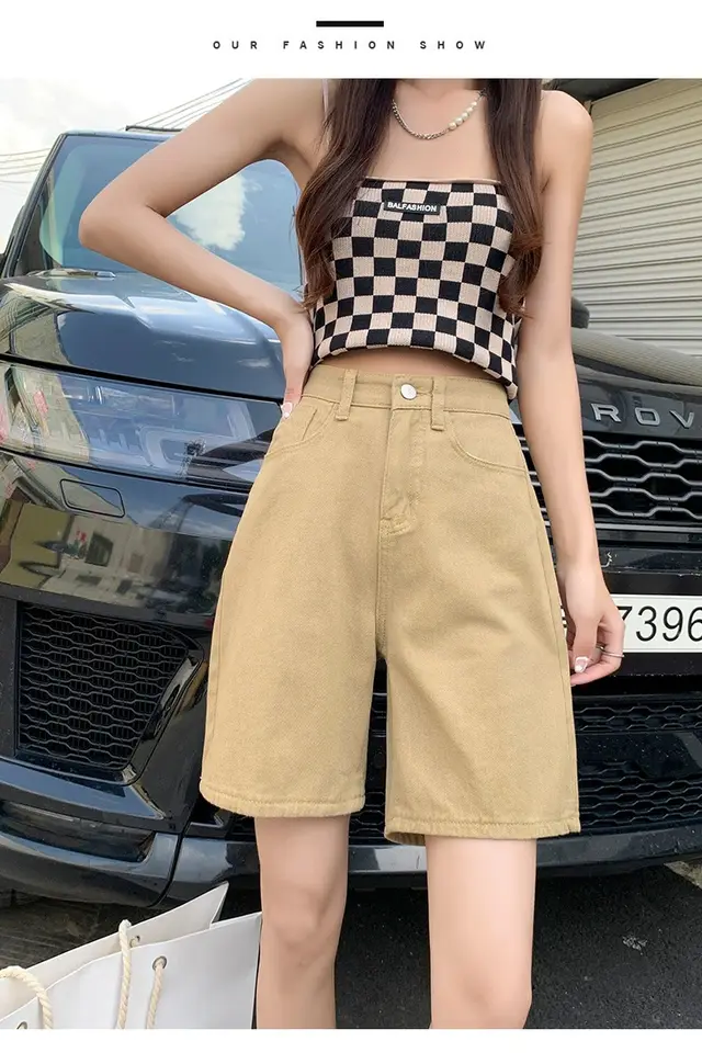 New Color High Waist Fifth Jeans Women Korean Style Straight Khaki - Shop at LoveMi