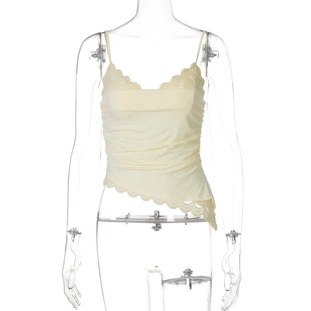 Sexy V neck Lace Lace Spaghetti strap Top Light Yellow - Shop at LoveMi