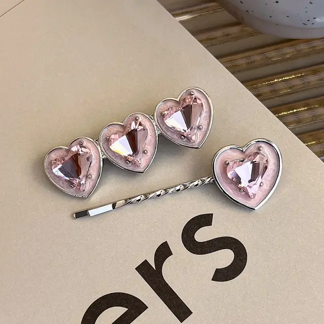 Heart Shape Rhinestone Side Bang Clip Sweet Cool Girl Metal Barrettes 1623759R - Shop at LoveMi