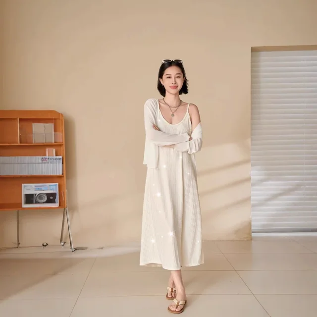 Design Sequin Pleated Temperament Camisole Dress White - Shop at LoveMi