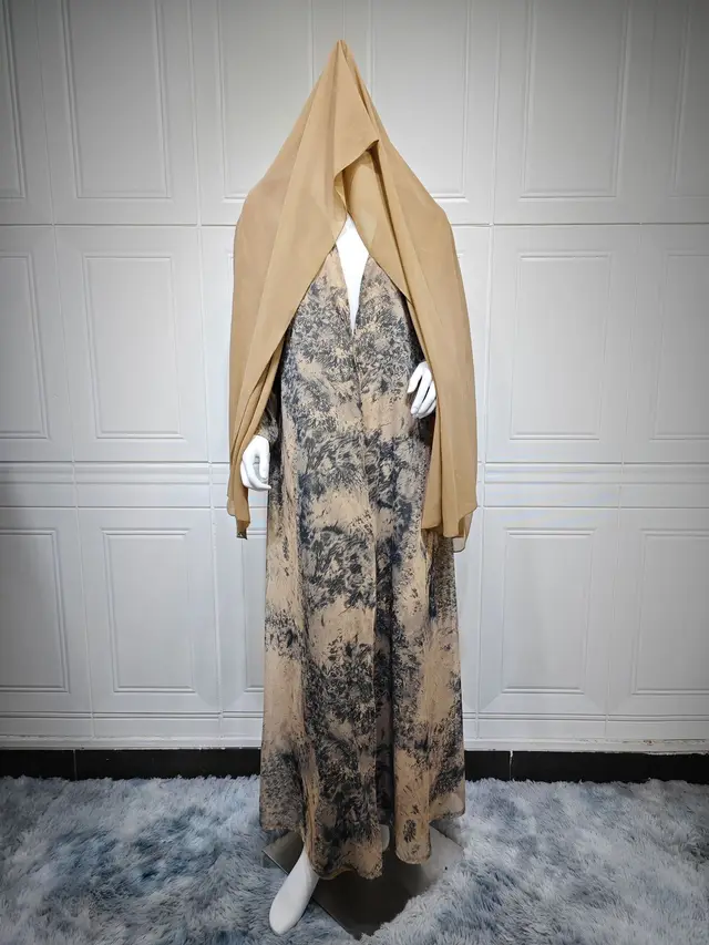 Women's Chiffon Printed Two piece Summer Casual Jacket With Headscarf Apricot - Shop at LoveMi