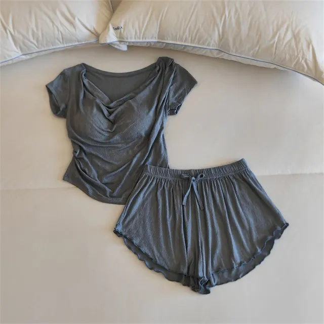 Pure Desire Idle Style Homewear Summer Suit Women Blue Gray Suit - Shop at LoveMi