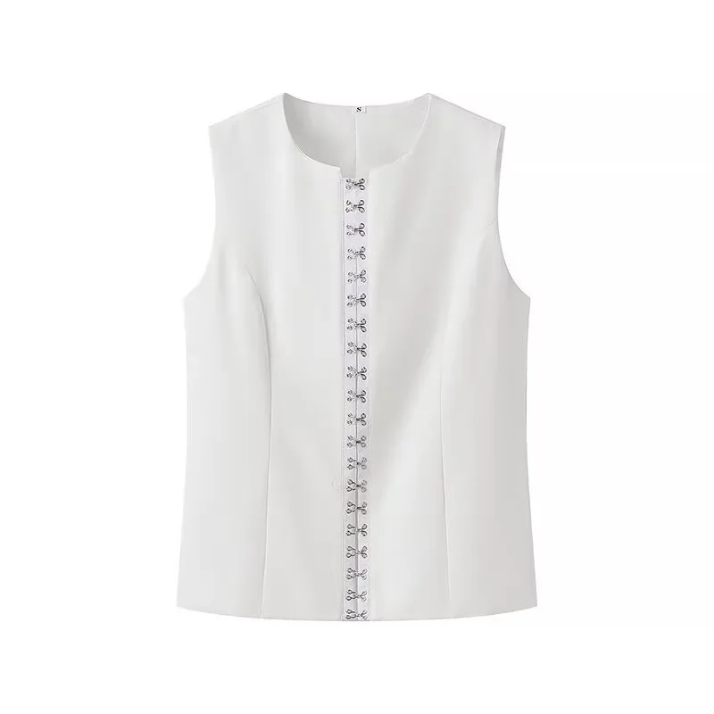 Round Neck Sleeveless Vest Fashion Casual Pants Suit - White 1 - View 1