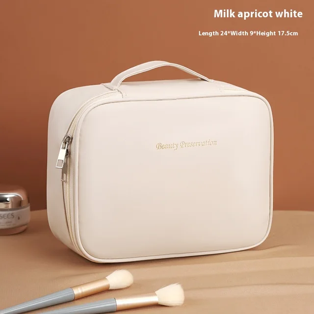 Multifunctional Cosmetic Bag Partition Storage Box Milk Apricot White - Shop at LoveMi
