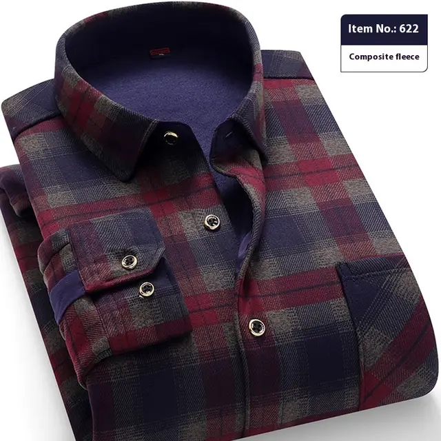 Thickened Velvet Padded Shirt Thermal Plaid Color 622 - Shop at LoveMi