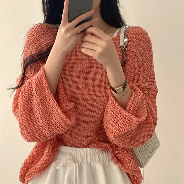 Off the shoulder Pure Desire Blouse French Sweet Long Sleeve Top Orange - Shop at LoveMi
