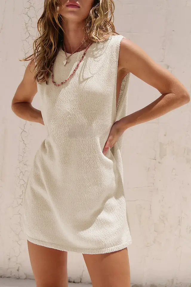 Knitwear Plus Size Slit Vest Suit Women Apricot - Shop at LoveMi