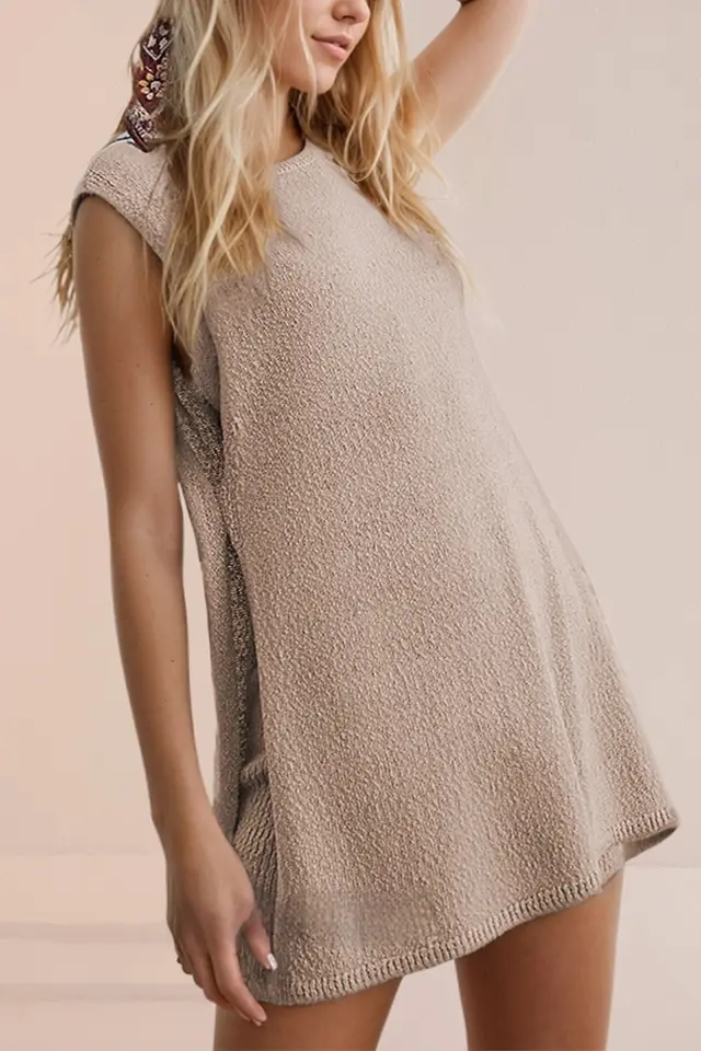 Knitwear Plus Size Slit Vest Suit Women Lotus Root Color - Shop at LoveMi