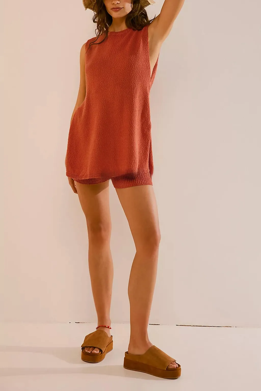 Knitwear Plus Size Slit Vest Suit Women - Red