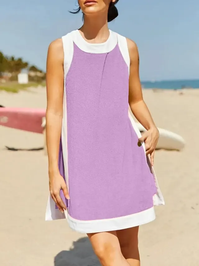 Round Neck Sleeveless Top Paired With Shorts Set Purple - Shop at LoveMi
