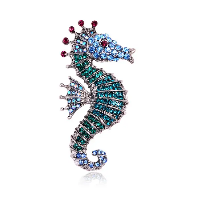 Full Diamond Seahorse Animal Brooch Men's Clothing Accessories Pin Blue - Shop at LoveMi