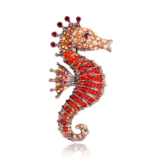 Full Diamond Seahorse Animal Brooch Men's Clothing Accessories Pin Red - Shop at LoveMi