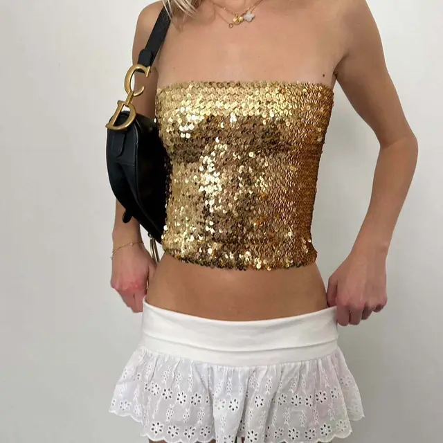 Double Layer Sequin Tube Top Girl Slim Fit Gold - Shop at LoveMi