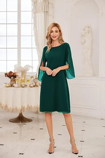 Irregular Sleeves Solid Color Chiffon Women Dress Green - Shop at LoveMi