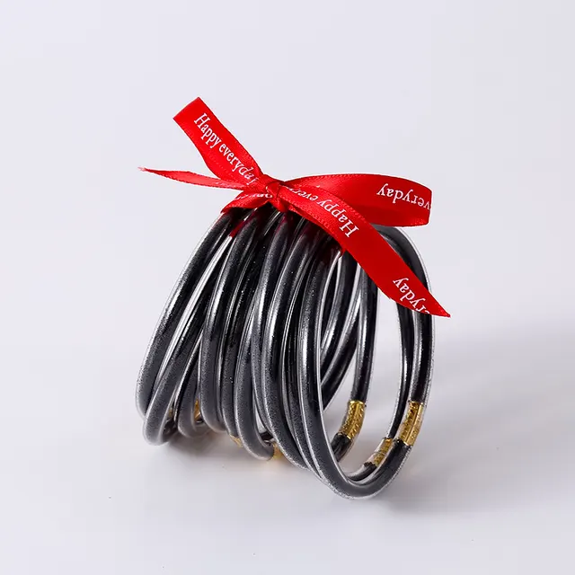 Colorful Silicon Ribbon Bow Bracelet Black - Shop at LoveMi