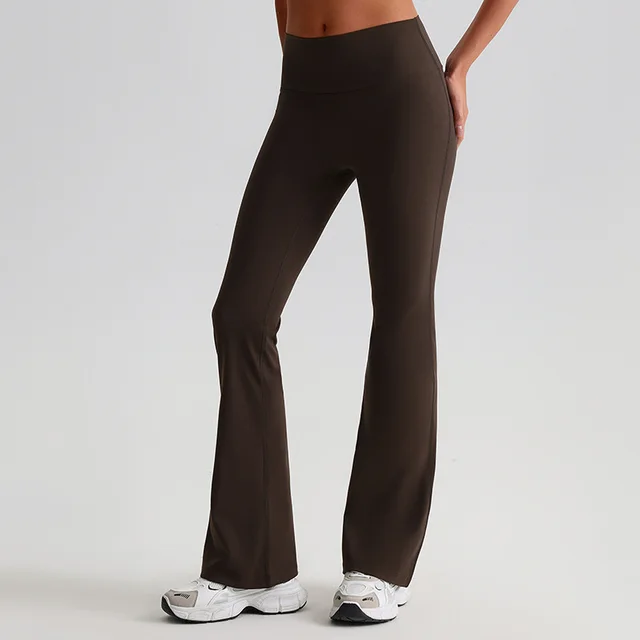 Wide leg Bell bottoms Tight Nude Feel Hip Raise Yoga Pants 2189 Chocolate Brown - Shop at LoveMi