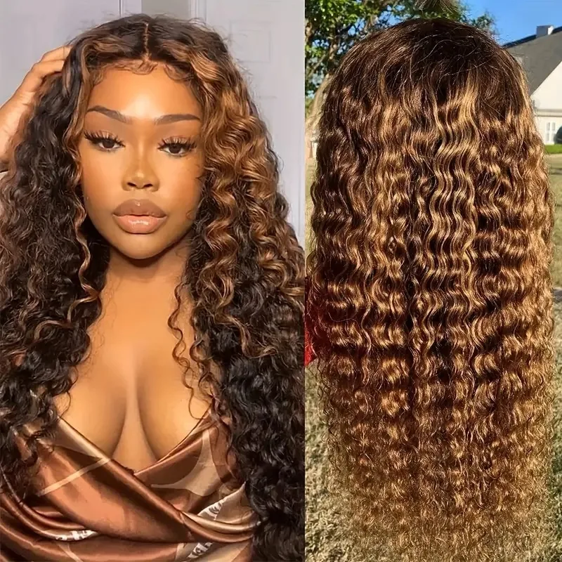 Lace Wig Medium Small Volume Highlight Gradient Long Curly Hair - Piano Colour - View 1